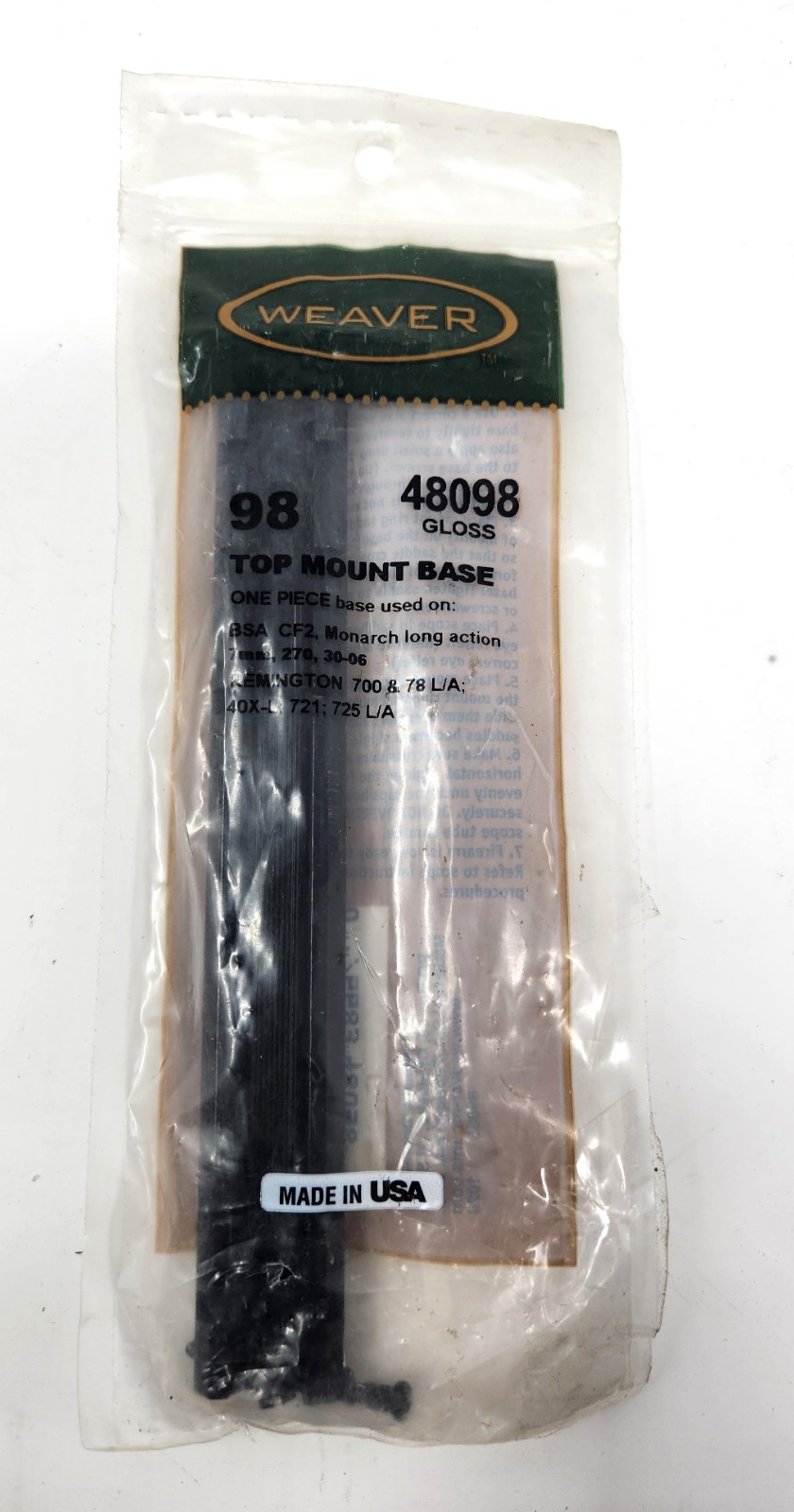 New Weaver 98 48098 Gloss Scope Mount Base - Remington 700 BSA Monarch