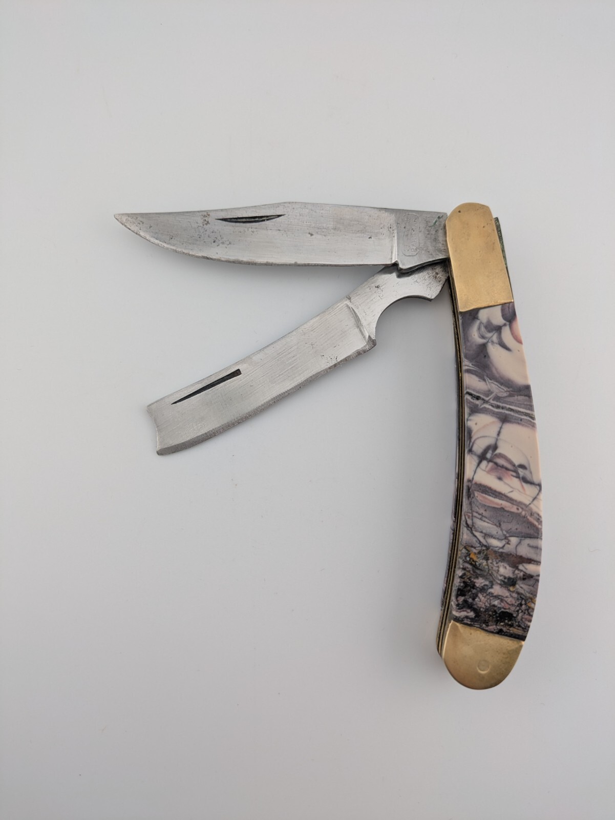 Two Blade Pocket Knife Porcelain Jasper Scales