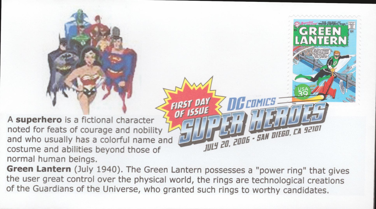 2006 First Day of Issue - DC Comic Heros - Green Lantern - ??? Cachet