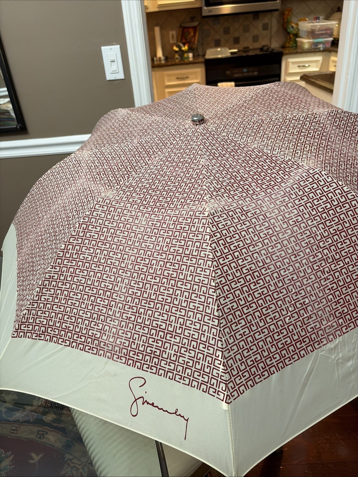 Vintage Givenchy Paris Tan Monogram Logo Umbrella