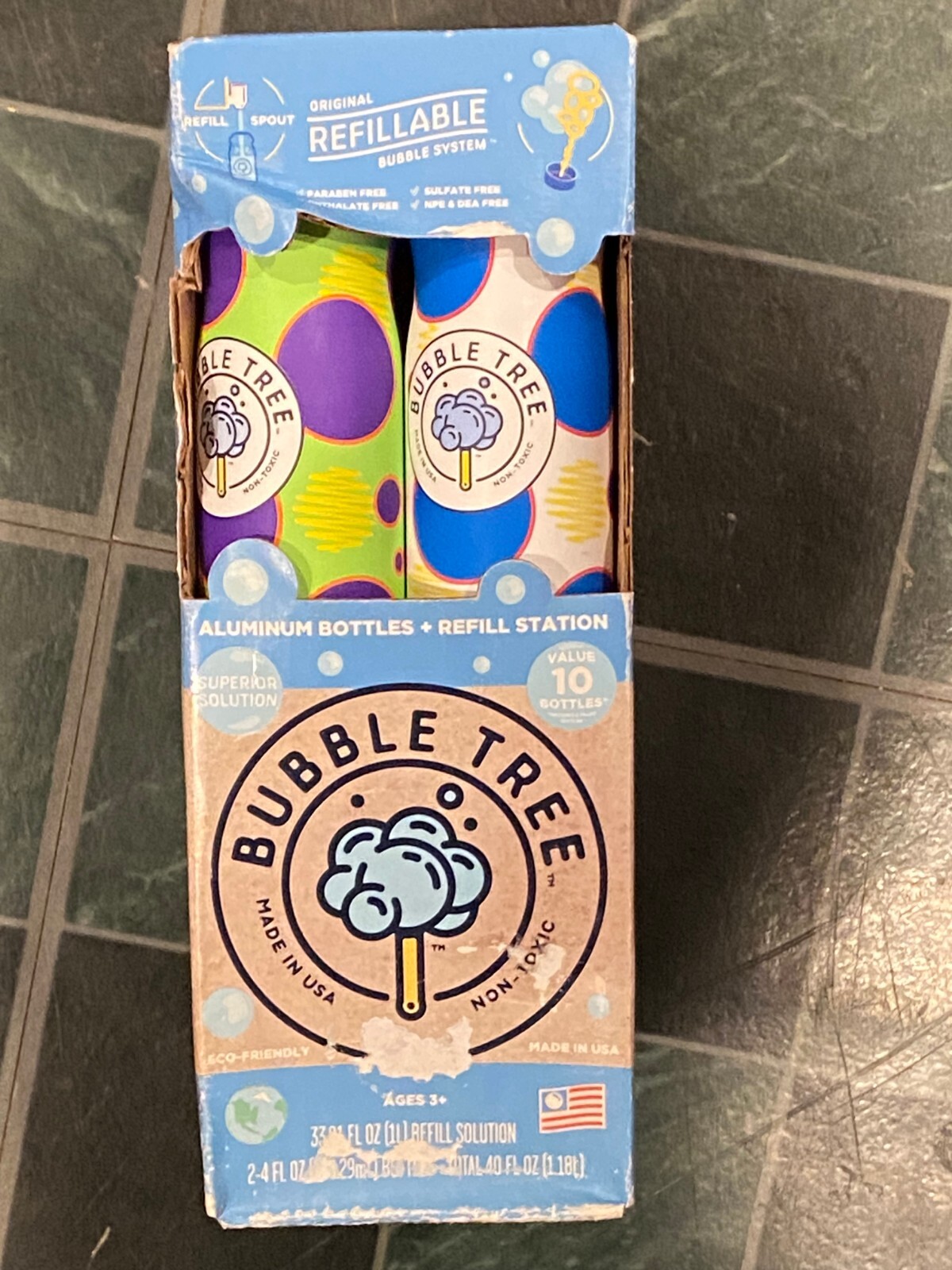 Bubble Tree Filling Station w/2 Aluminum Cans *NEW/Torn box* eee1