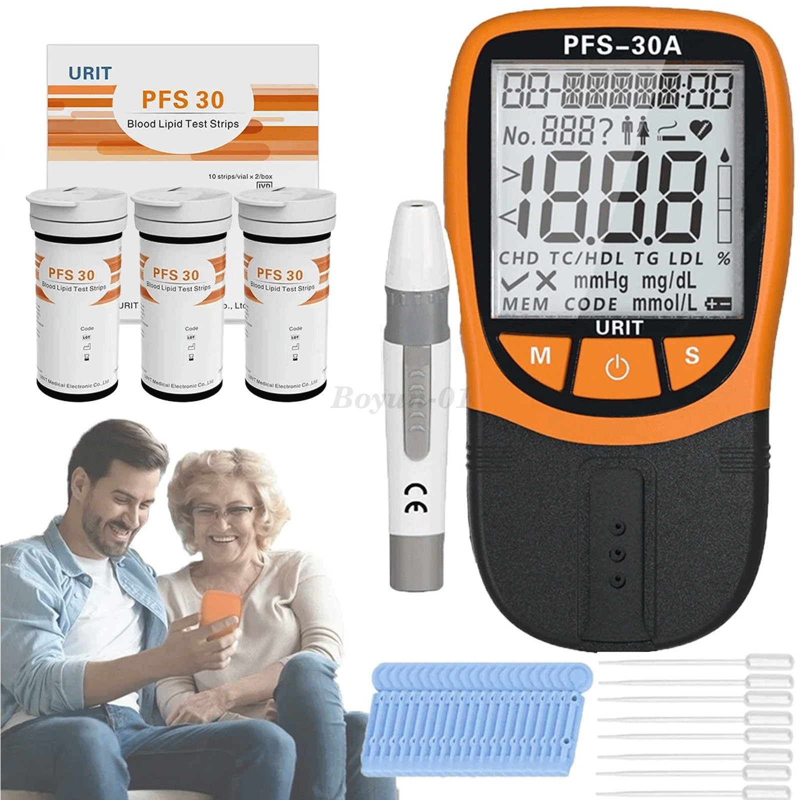 Cholesterol and triglyceride five-item blood lipid analyzer, 30 test strips