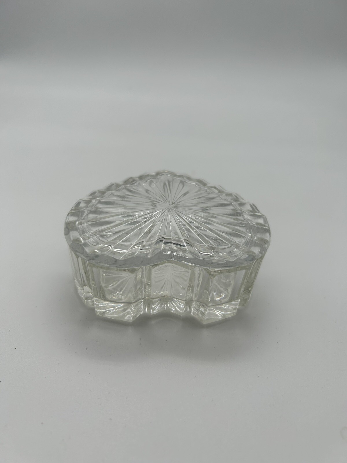 Cut Glass Heart shaped trinket box starburst pattern