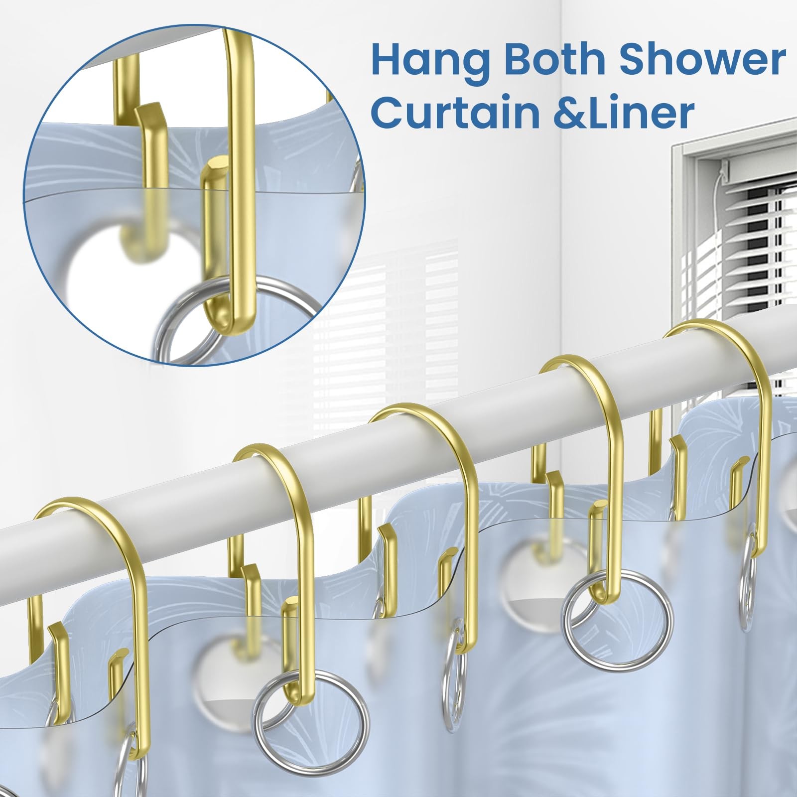 Gold Shower Curtain Hooks Rings ，Double Sided Rust