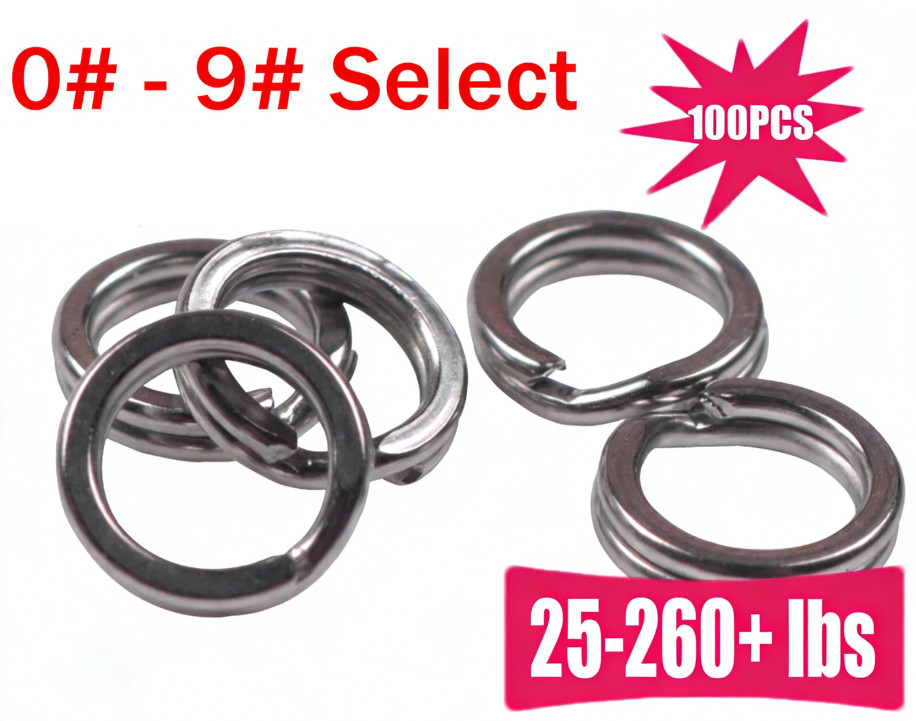 100 Stainless Steel Fishing Split Rings 25LB-260LB Heavy Saltwater Duty Big Game