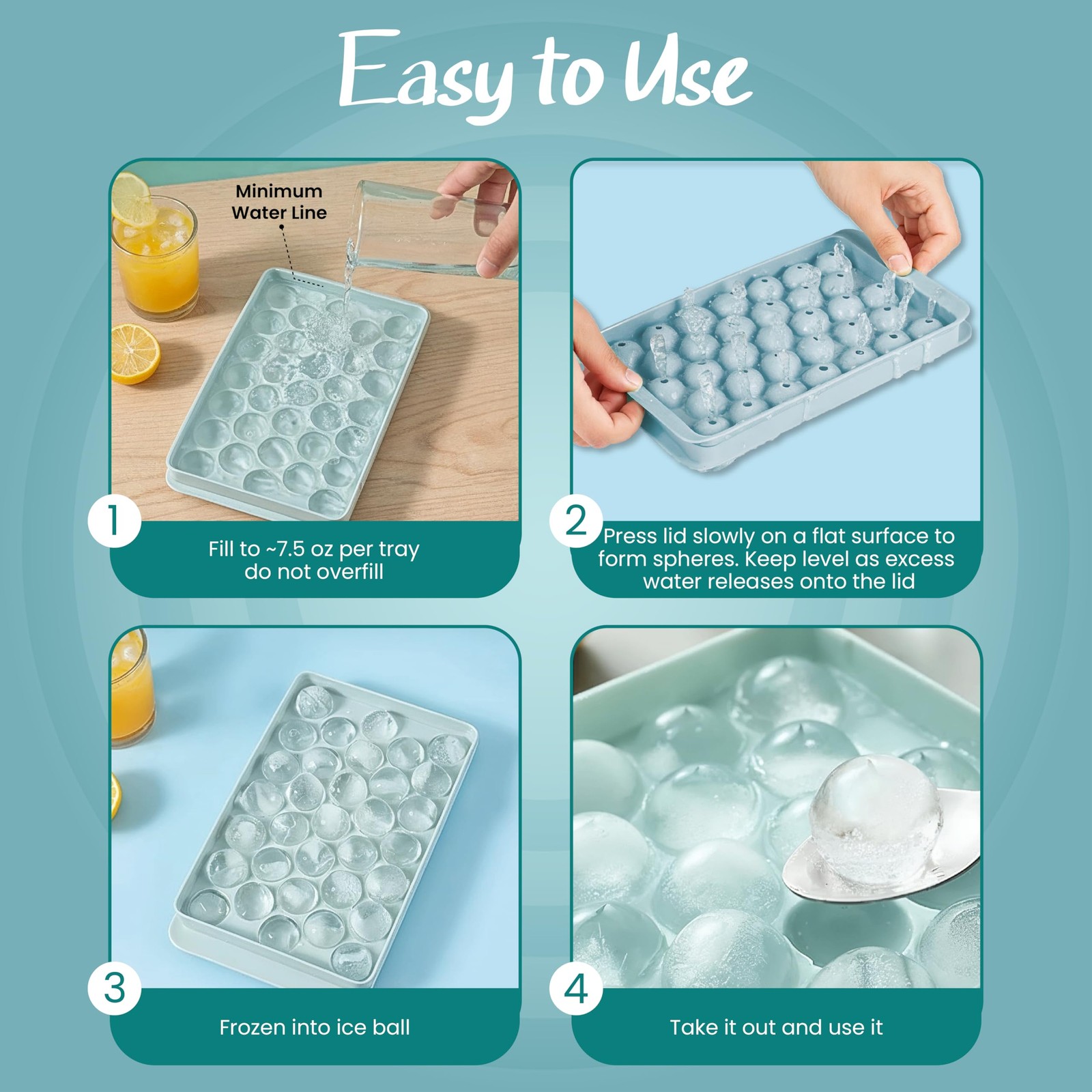 2 Pack 0.8" Mini Round Ice Cube Trays with Lid, 66PCS Ice Ball Maker Molds
