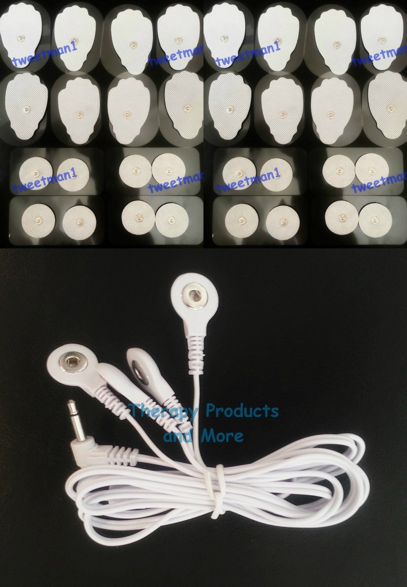 ELECTRODE LEAD CABLE (3.5mm Plug) + (16 LG +16 SM) MASSAGE REPLACEMENT PADS NEW