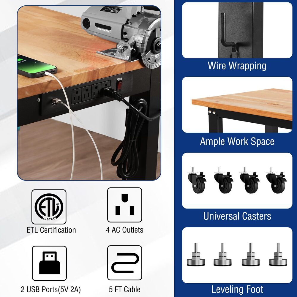 WORKPRO 48" Adjustable Workbench 2PC 16x32" Metal Pegboard 1500LBS Load Capacity
