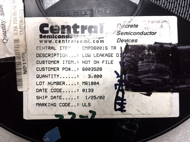 CMPD6001STR CENTRAL SEMI DIODE ARRAY GP 75V 250MA SOT23 50 PIECES