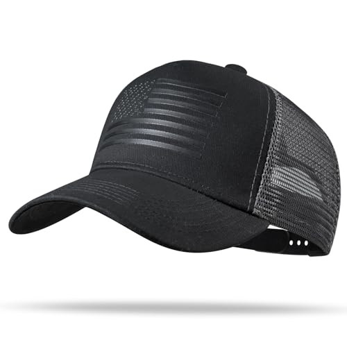 American Flag Trucker Hat - Snapback Hat, Baseball Cap One Size Black/Dark Gray