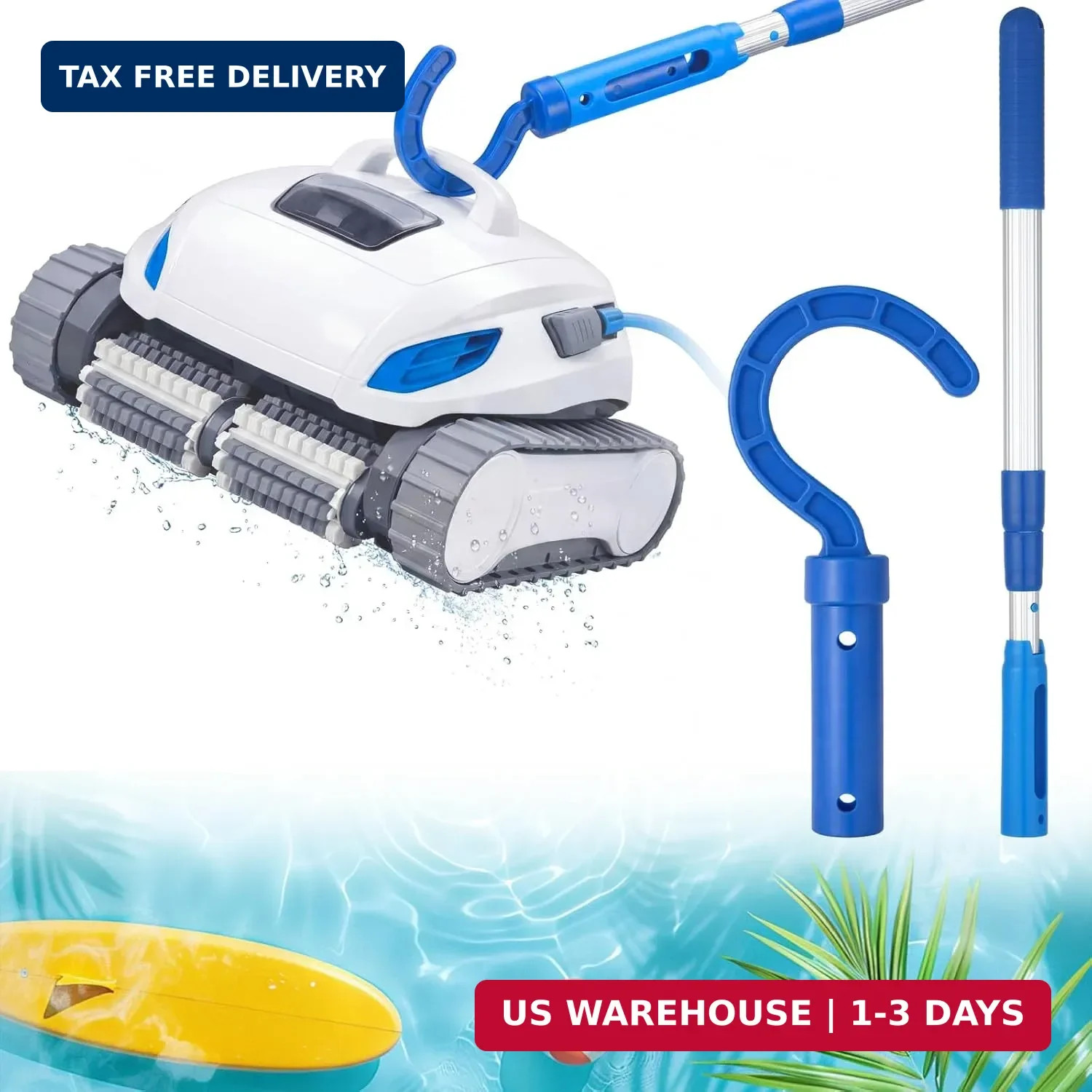 Hushee Hook for All Robotic Pool Cleaner with 45'' Telescopic Aluminum Pole Deep