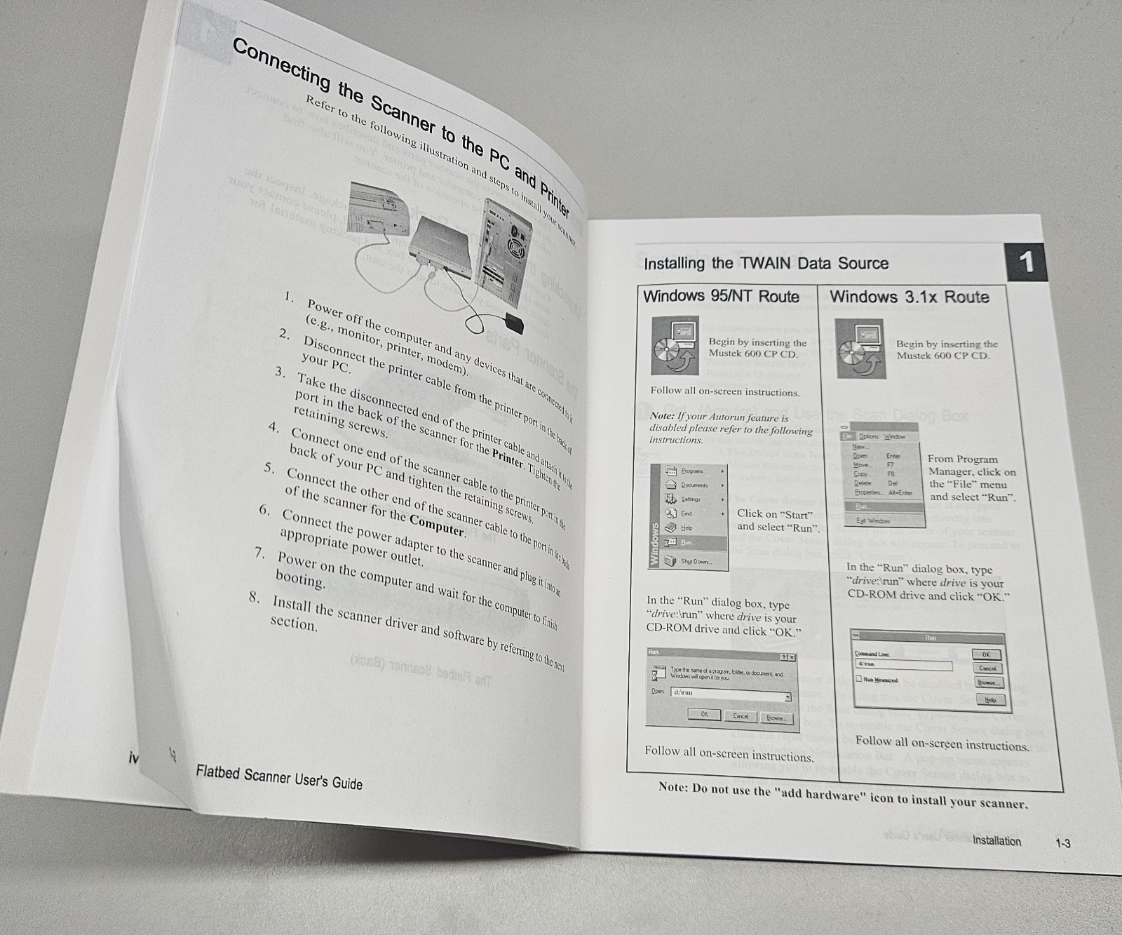 Mustek 600 CP Scsnner Installation CD & Users Manual 1998 Windows 3.1 95 NT