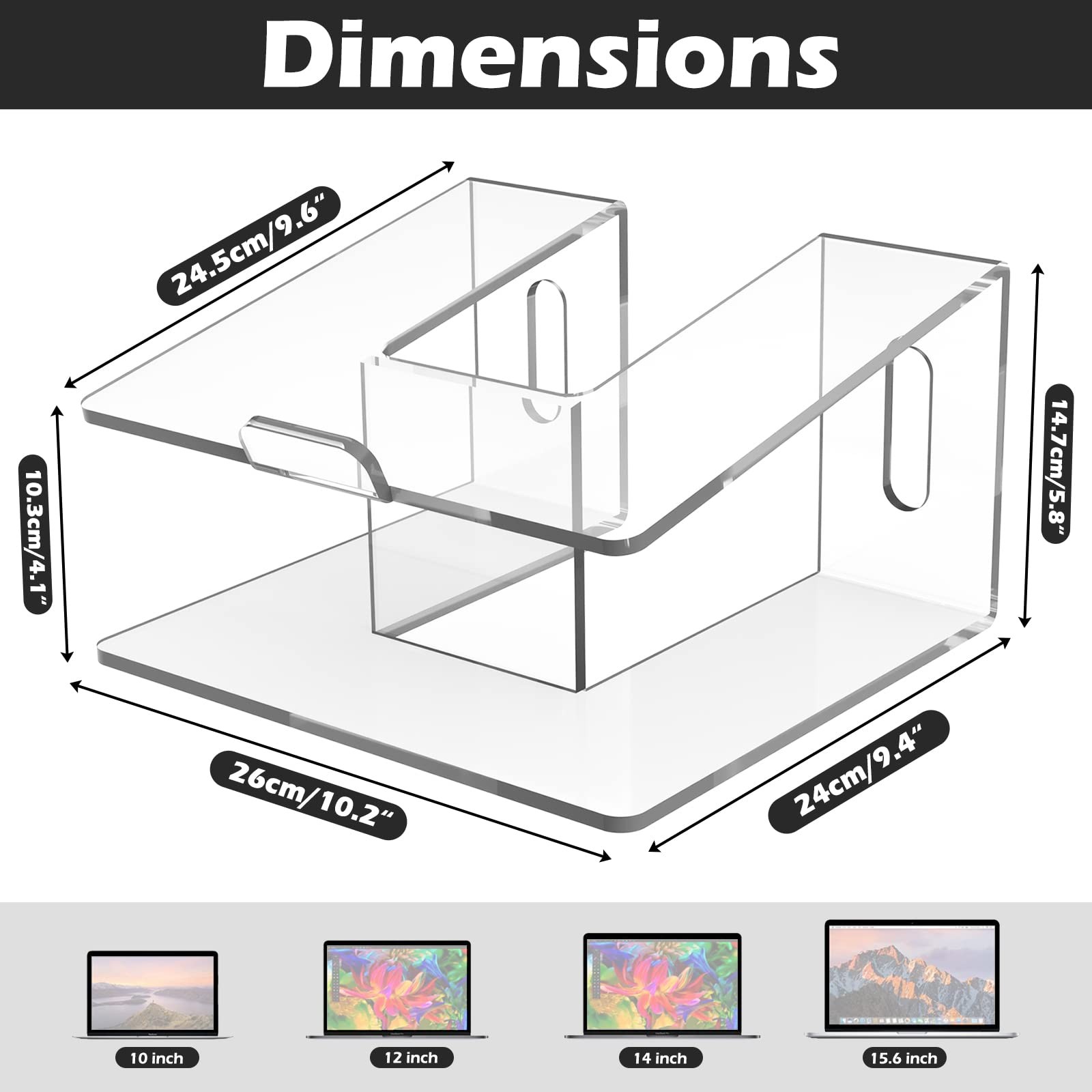 6MM Clear Acrylic Laptop Stand For Desk Portable Ergonomic Riser 1015.6