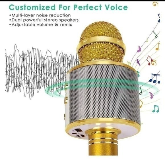 WIRELESS BLUETOOTH KARAOKE MIC & HI-FI SPEAKER-GOLD.