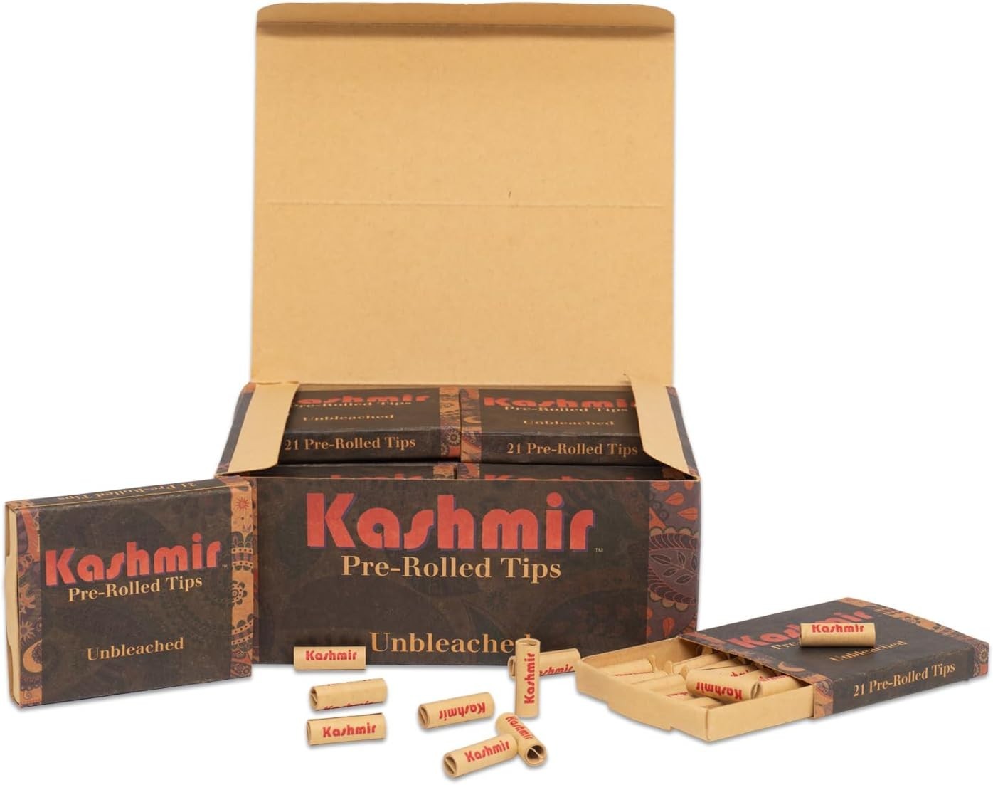 Kashmir Unbleached Filter Tips Pre Rolled 20 Packs - [420] Filter Tips Per Tray