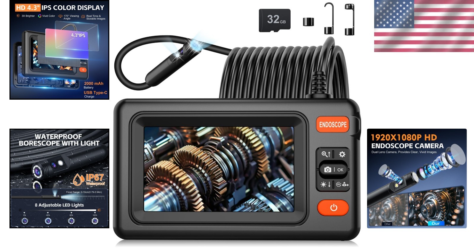 Multi-Functional Dual Lens Endoscope - 1920P HD, Waterproof & Ergonomic Design