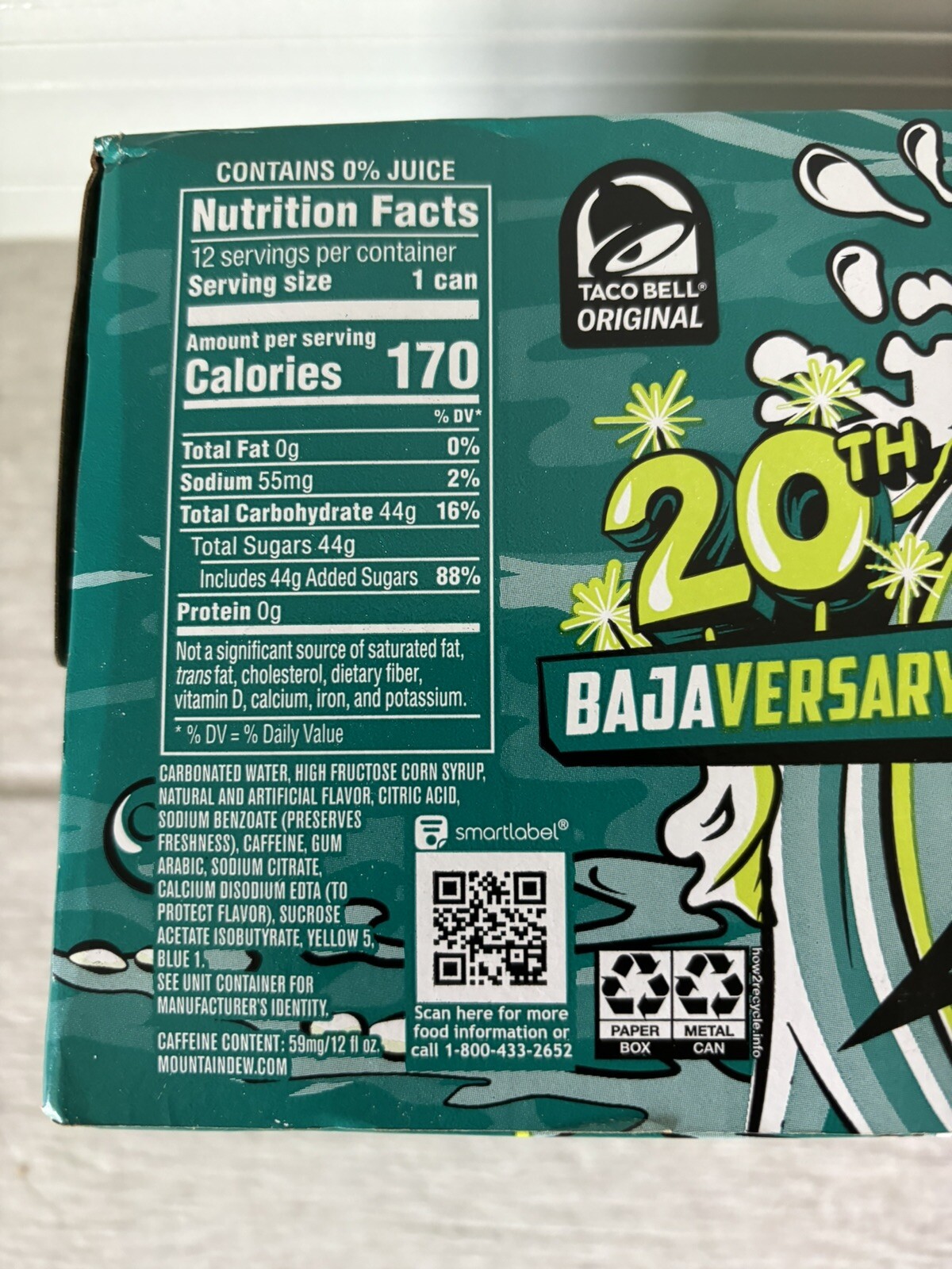 Mtn Dew Taco Bell Baja Blast 20th Anniversary (LIMITED EDITION) 12 Pack