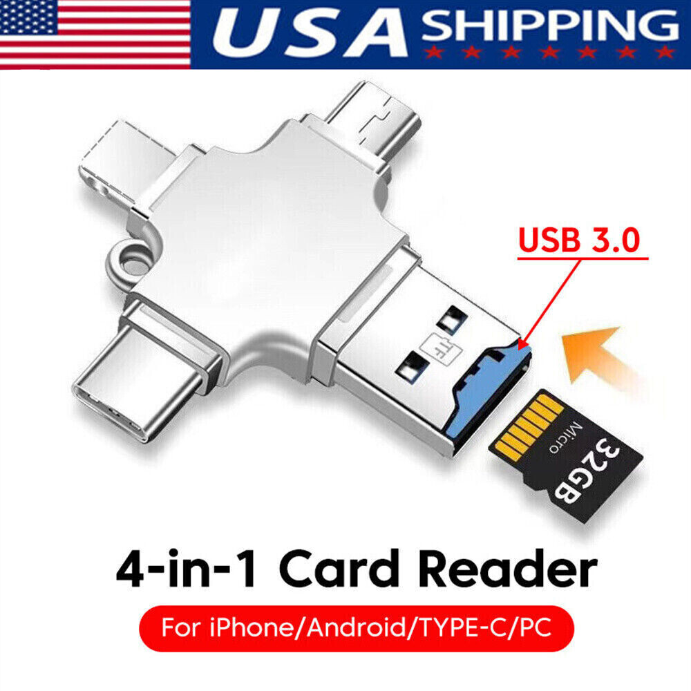 4 IN 1 USB3.0 Flash Drive Micro TF Card Reader Adapter OTG Type-C iPhone Android