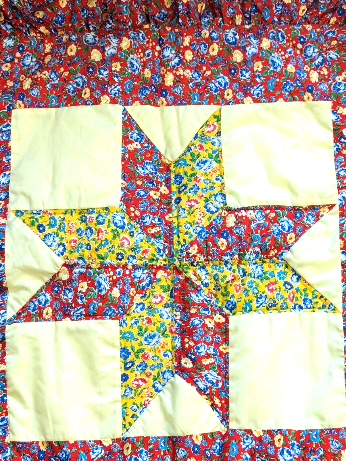 Ruffled colorful ruffled patchwork 2 shams standard red yellow star pattern