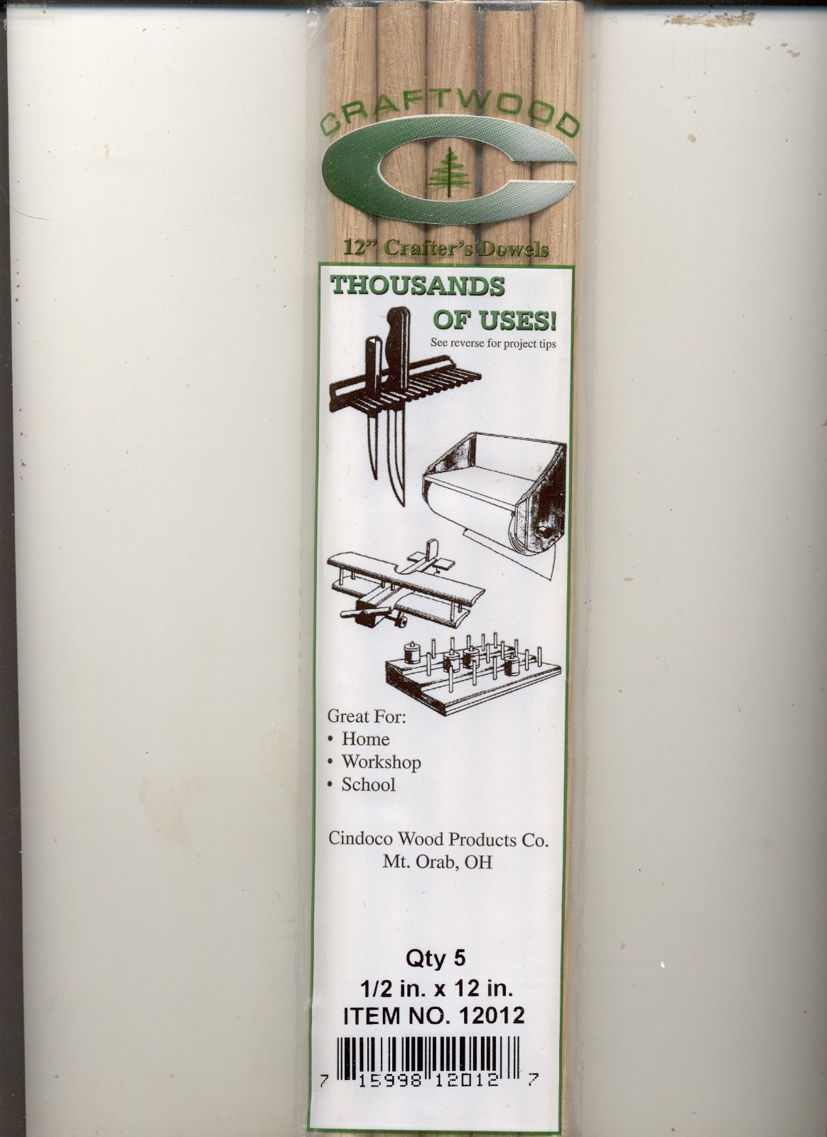 Dowel Rods 1/2"  - 12" Handi Craft Dowels - 5/pk - hardwood