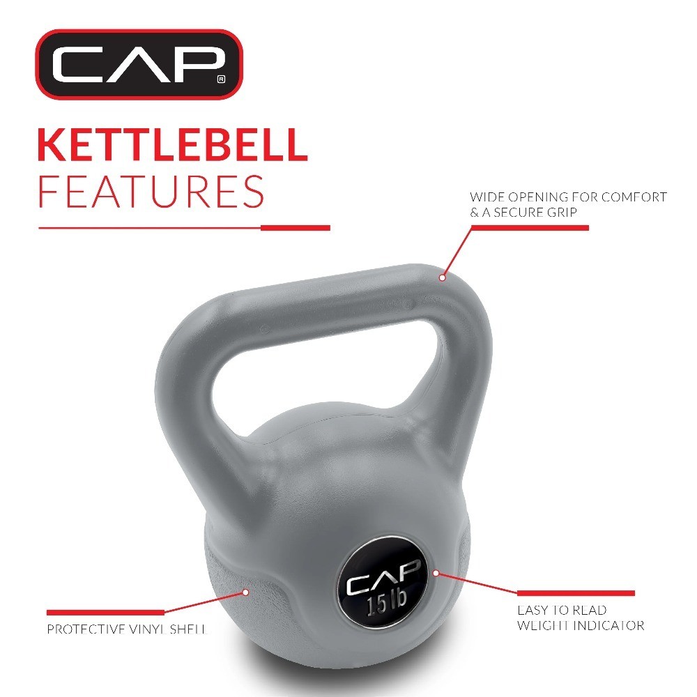 Adjustable Vinyl Coated Kettlebell Set with 3 Weights 5 10 15 lb Gray