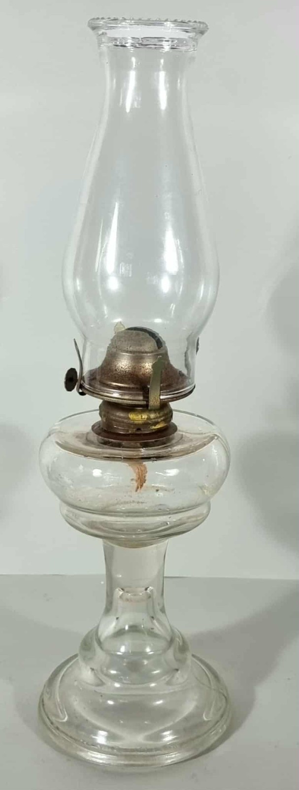 Antique Glass Oil Lamp with Chimney 47cm High Complete Burner