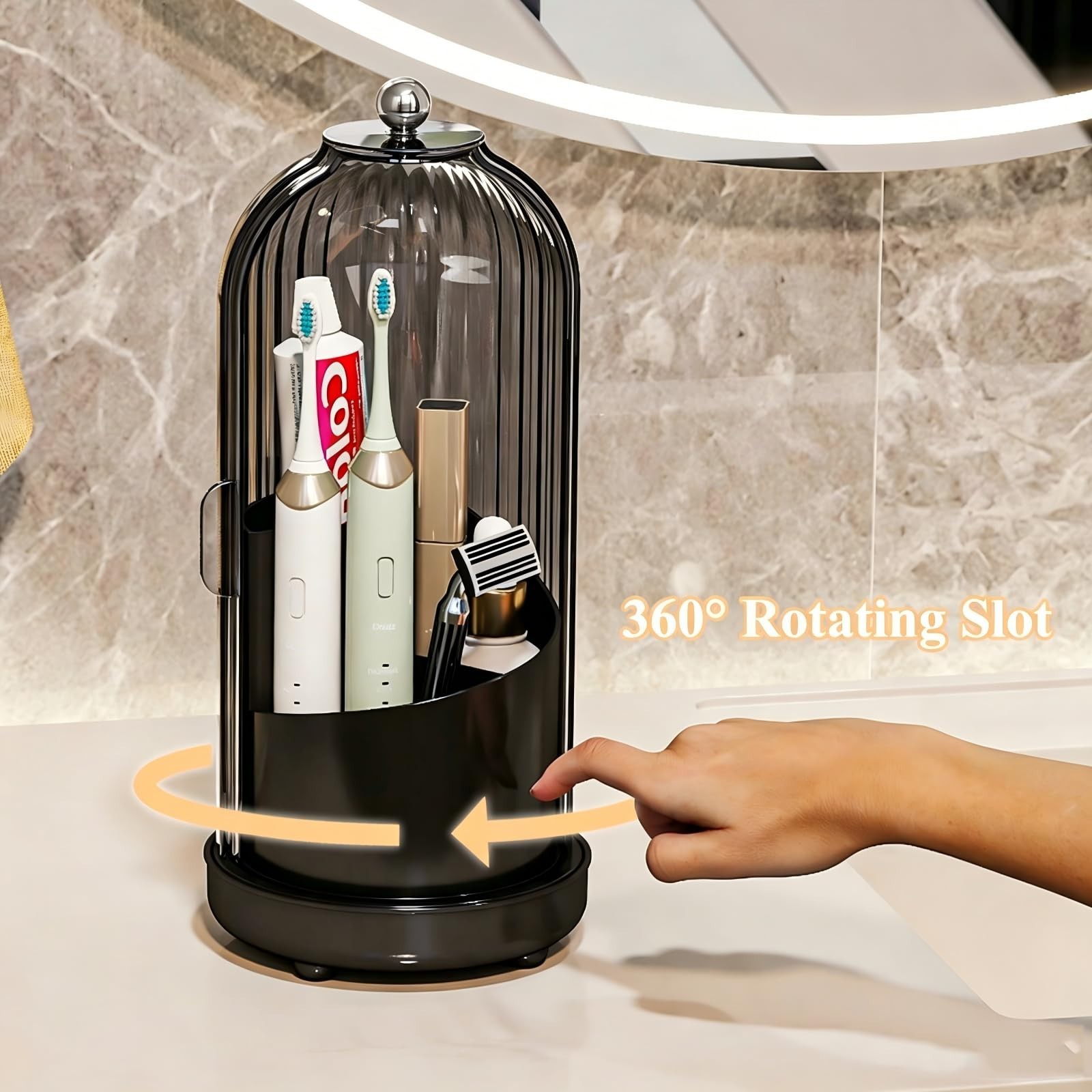 Drainable Toothbrush Toothpaste Holders with Cover, Gray Black | Drainage Hol...