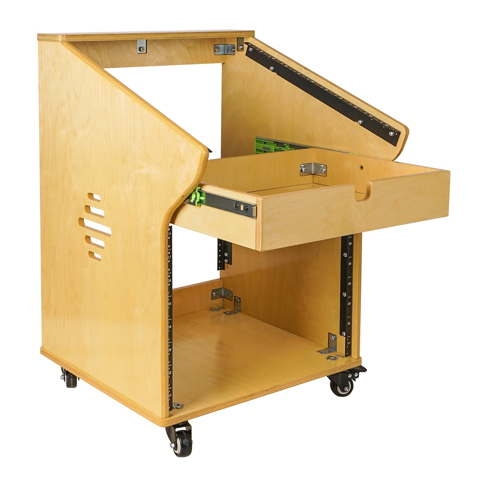 Sound Town 8U Wood Studio Rack w/ 11U Mix Top, 2U Drawer Golden Oak (SDRK-M11X8)