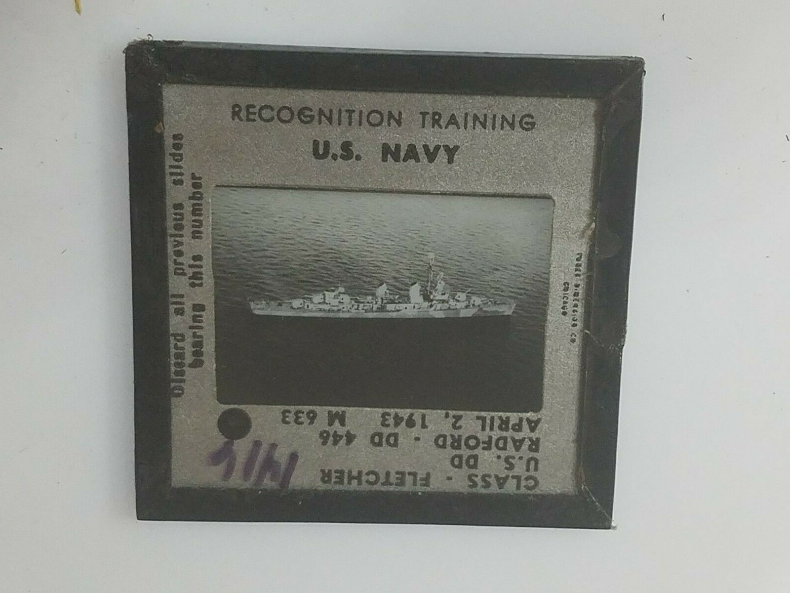 1416 PHOTO GLASS SLIDE PLANE/SHIP Military CLASS FLETCHER US DD 446 RADFORD 1943