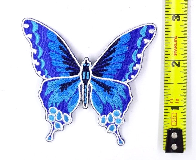 Blue Butterfly Iron On Sew On Embroidered Patch 3"x 3"