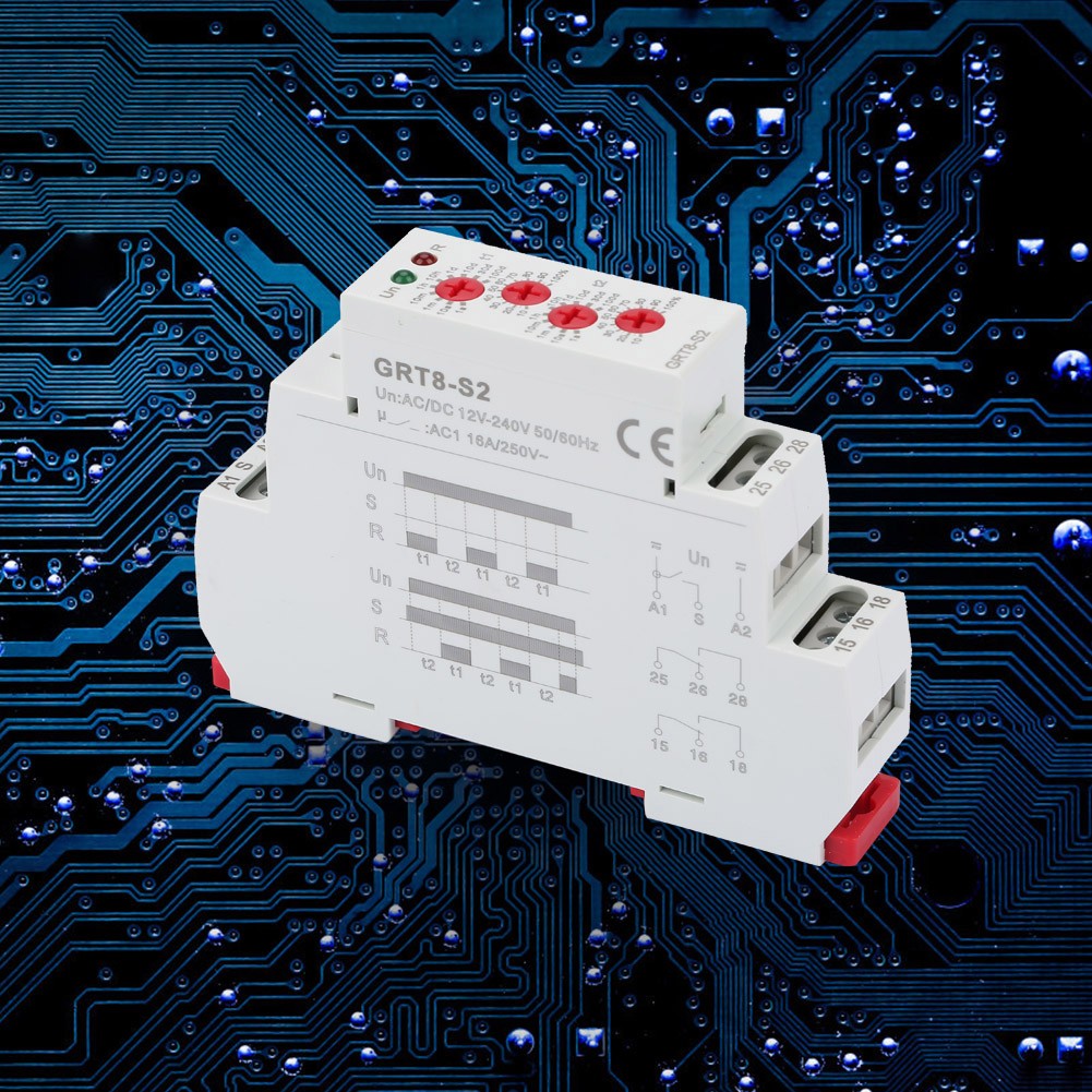 GRT8-S2 Mini Asymmetric Cycle Timer ON/OFF Repeat Cycle Time Relay AC/DC 12-240V