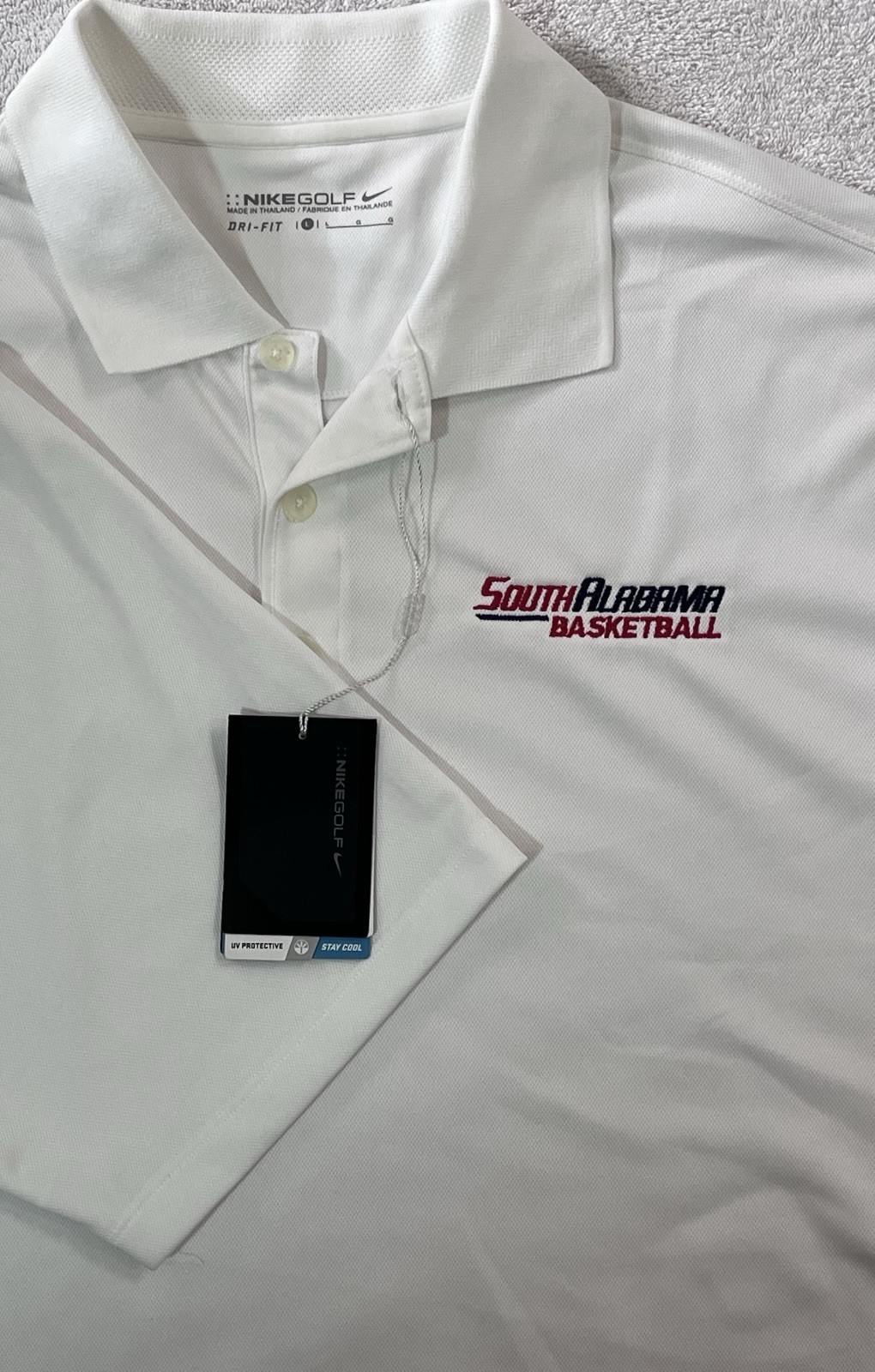 NWT Nike Golf Dri-FIT Sz L South Alabama Jaguars Basketball Polo Shirt White