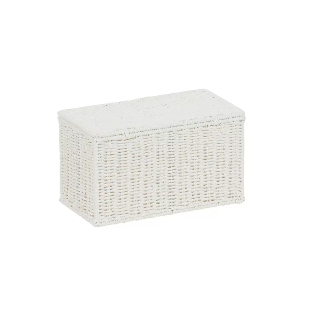 Small Wicker White Basket with Lid