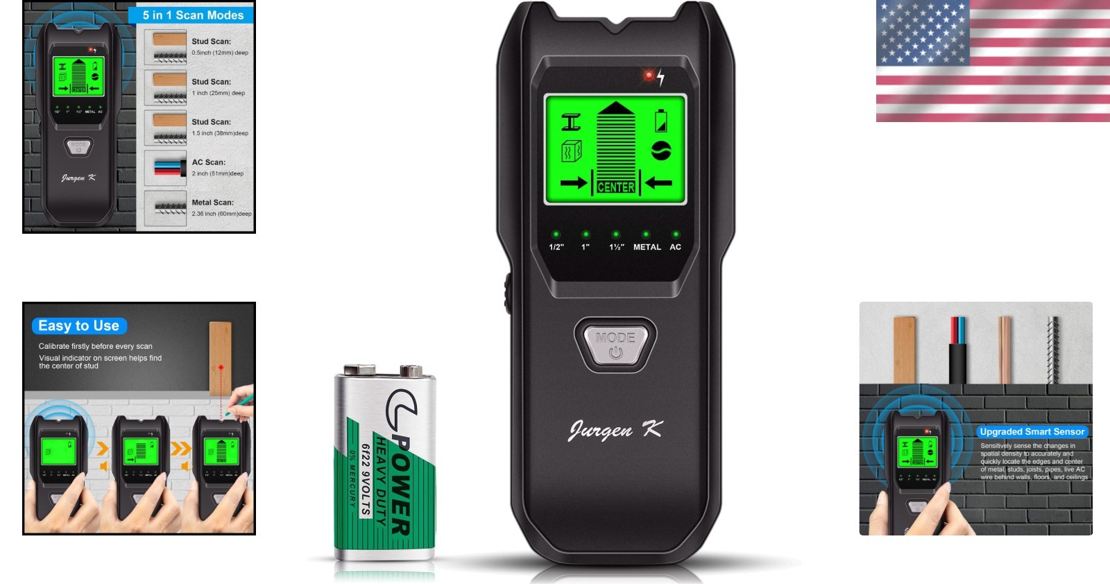 Lightweight Battery-Powered Stud Finder with Backlit LCD for Professional Use