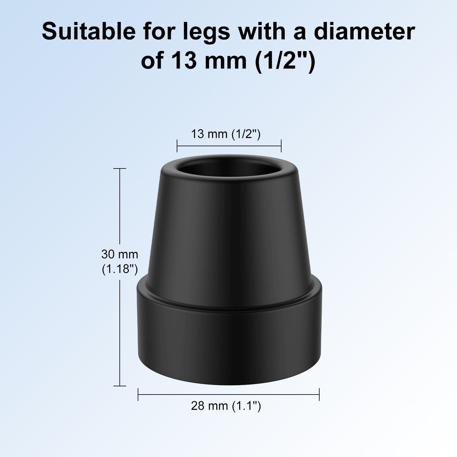 Replacement Quad Cane Tips (4 Pack) - 1/2 Inch Non-Slip Rubber Foot - Durable At