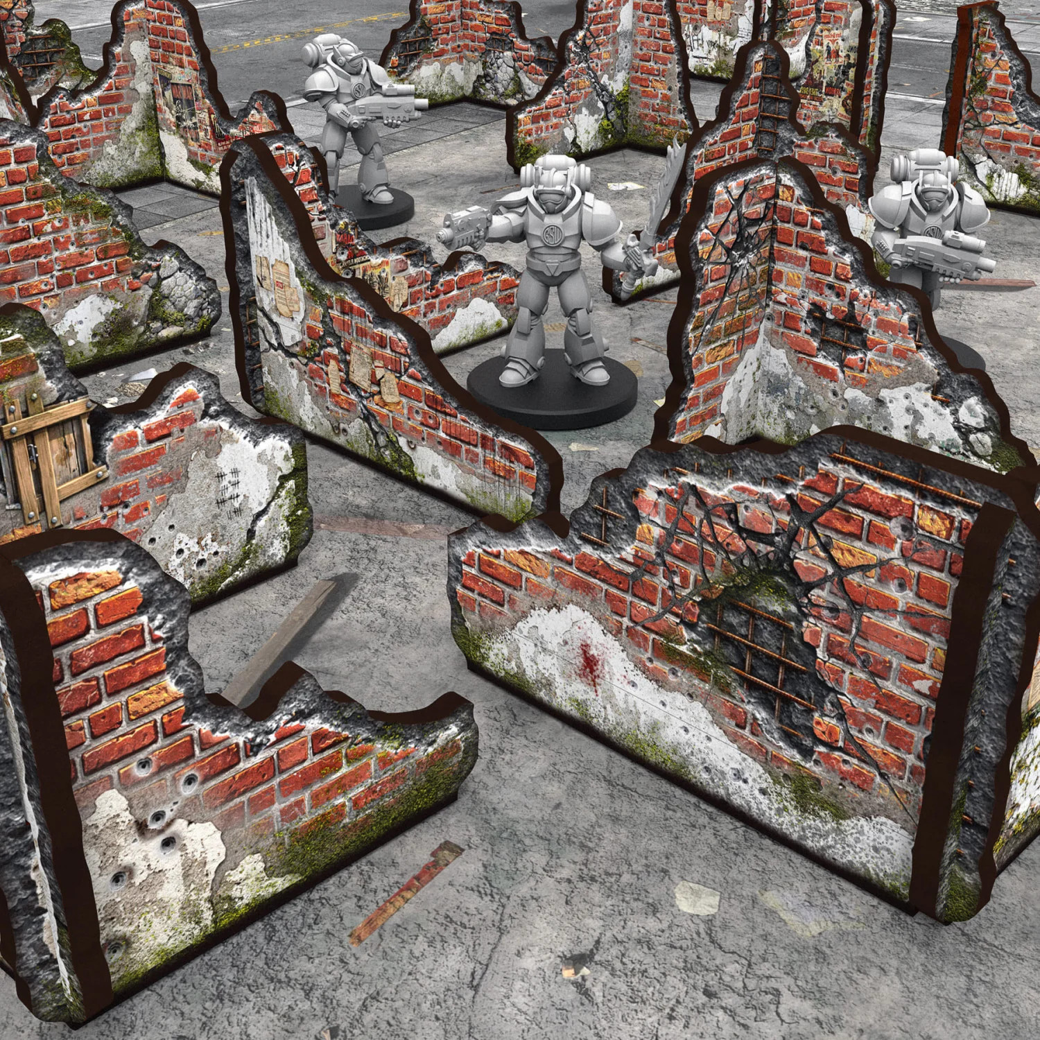 Green Stuff World Pre-Painted Ruined Brick Walls - Terrain - 40k - Wargaming