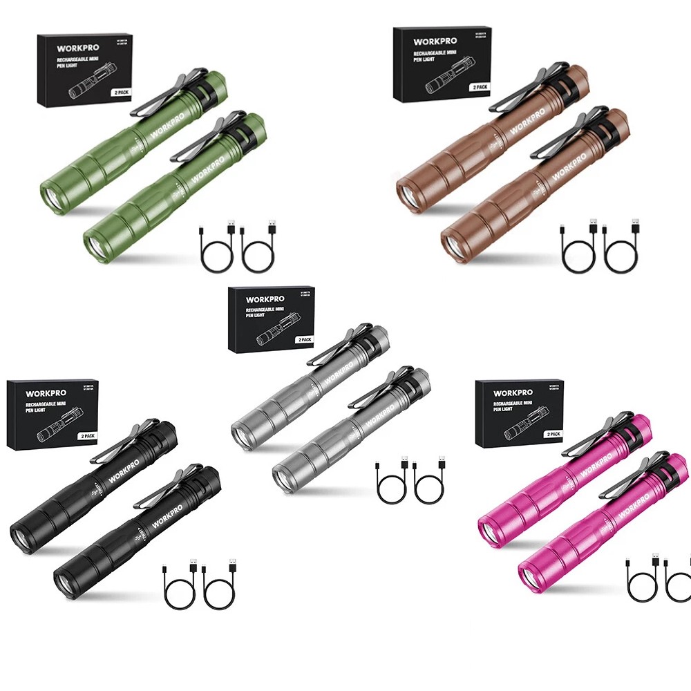 WORKPRO 2PCS Rechargeable Pen Light Mini Flashlight Ultra-Compact EDC Flashlight