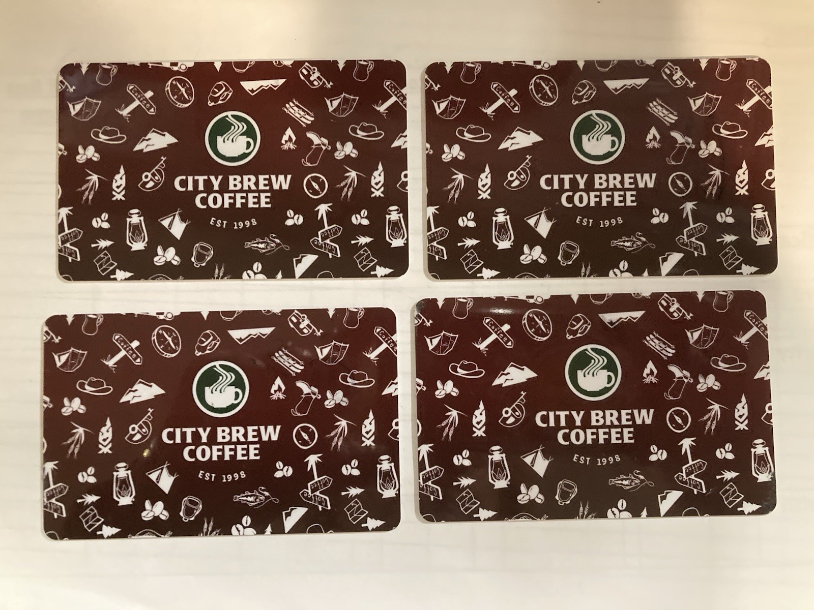 Four (4) City Brew Gift Cards- $10 Each Total $40