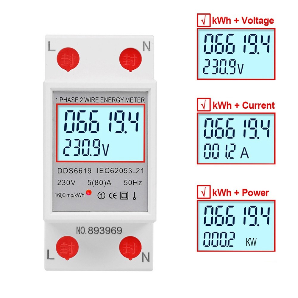 Comprehensive LCD Energy Meter 80A for Electrical Consumption Tracking