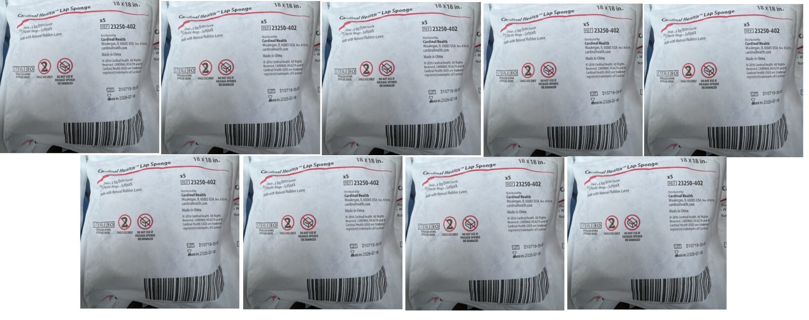 Cardinal Health Lap Sponge 18''x18'' 23250-402  EXP 2026-07-18 Lot of 9