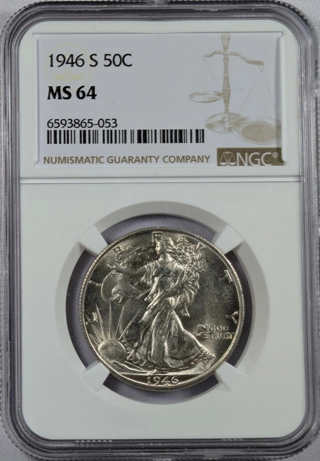 1946 S Half Dollars Liberty Walking NGC MS-64