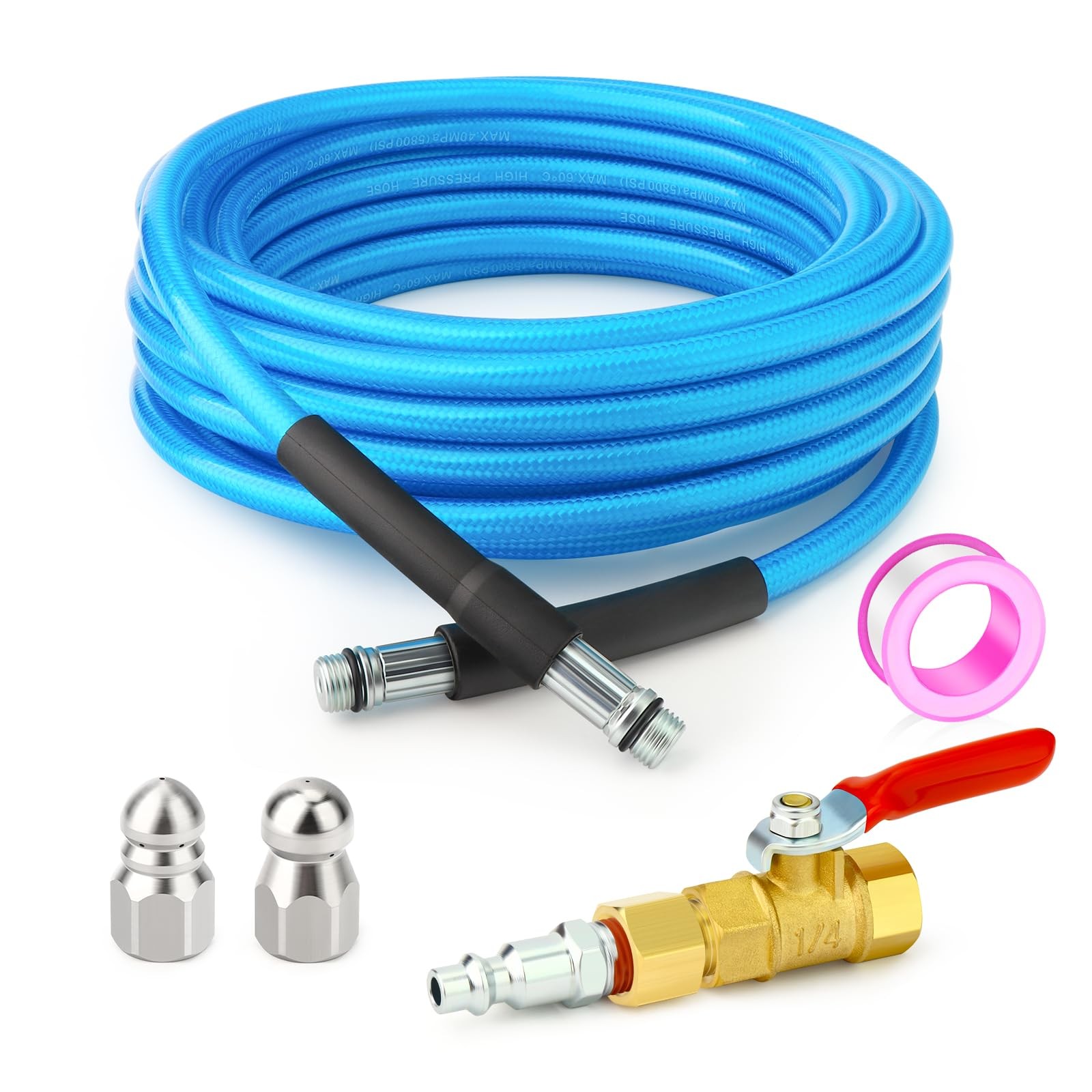 GASHER 23feet Home Dryer Vent Duct Cleaning Kit, 2 Jetter Nozzle, 1/4"
