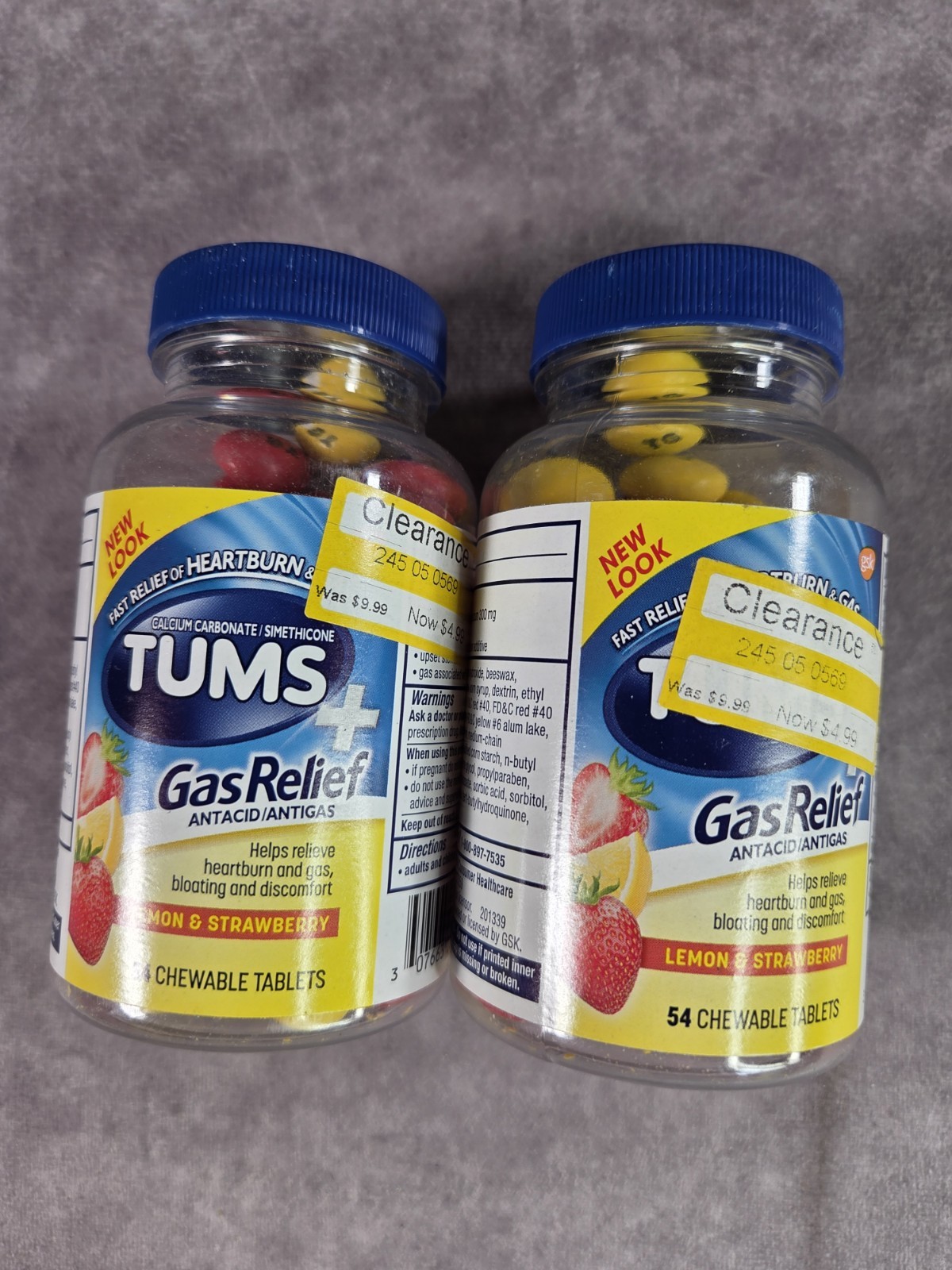 (2) Tums + Gas Relief 750MG 54 Chewable Tabs Lemon & Strawberry EXP 06/27