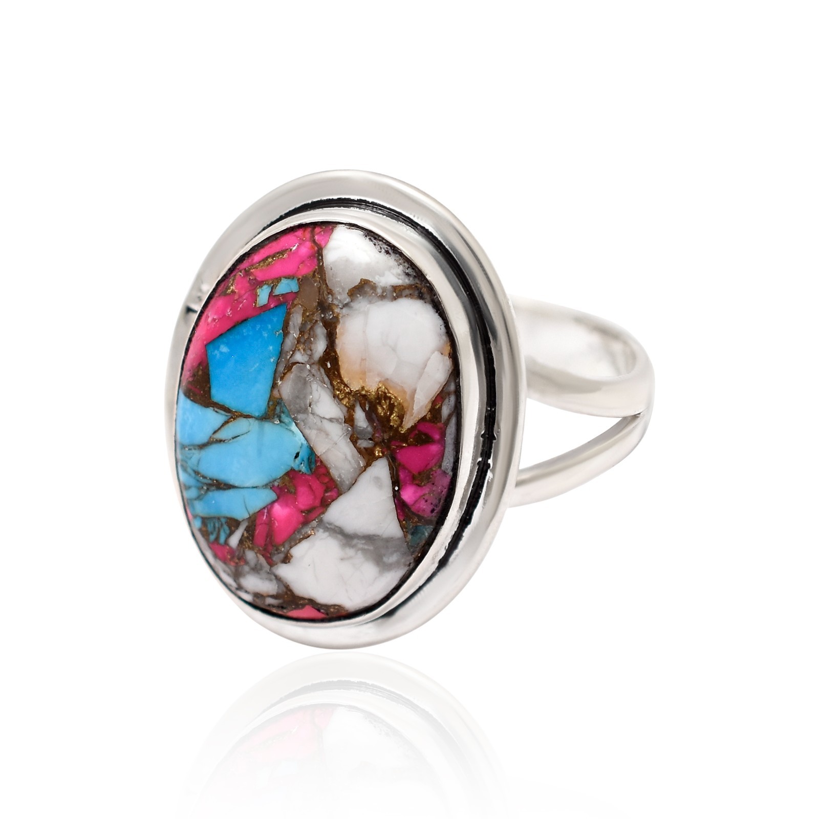 Solid-925 Sterling Silver Beautiful Gemstone Cotton Candy Turquoise Women Ring