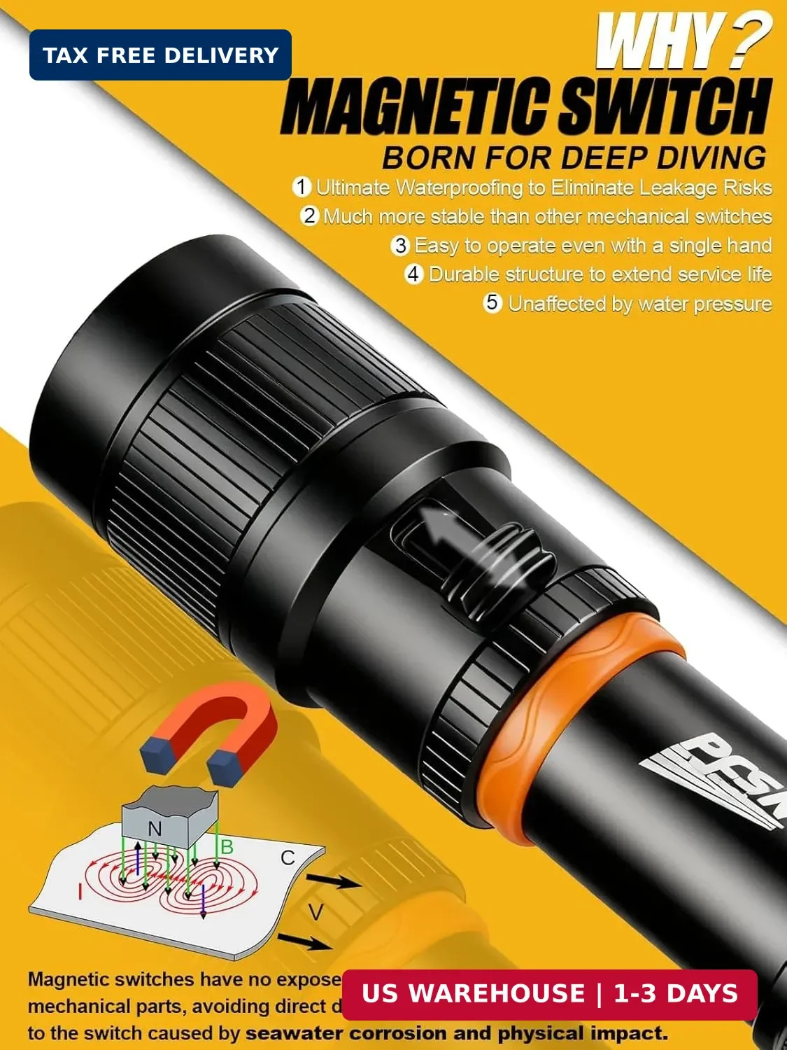 Scuba Dive Light Diving Flashlight - PFSN High Lumens Underwater Flashlight IPX6