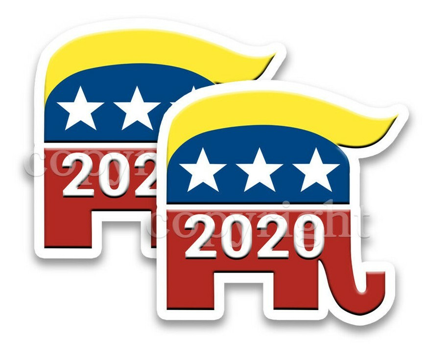 Trump 2020 Bumper Stickers Republican Elephant with 2020 Decals  4" wide 2 pack