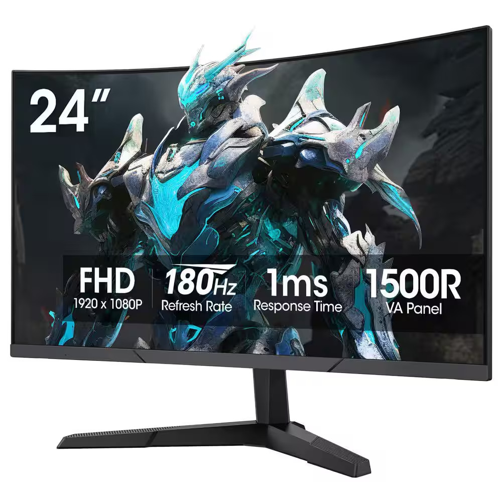 24 In. Curved Gaming Monitor 180Hz FHD 1080P VA Display, 1Ms 1500R, Adaptive Syn