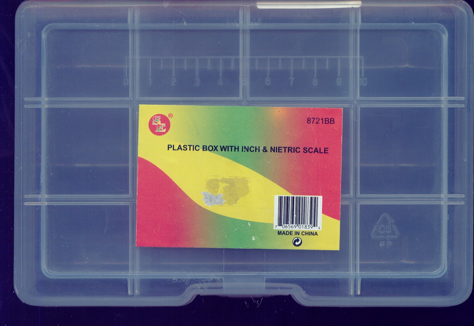 PLASTIC BOX WITH 11 BINS INCH & METRIC SCALE (T739) CRAFT OR HOBBY SUPPLY