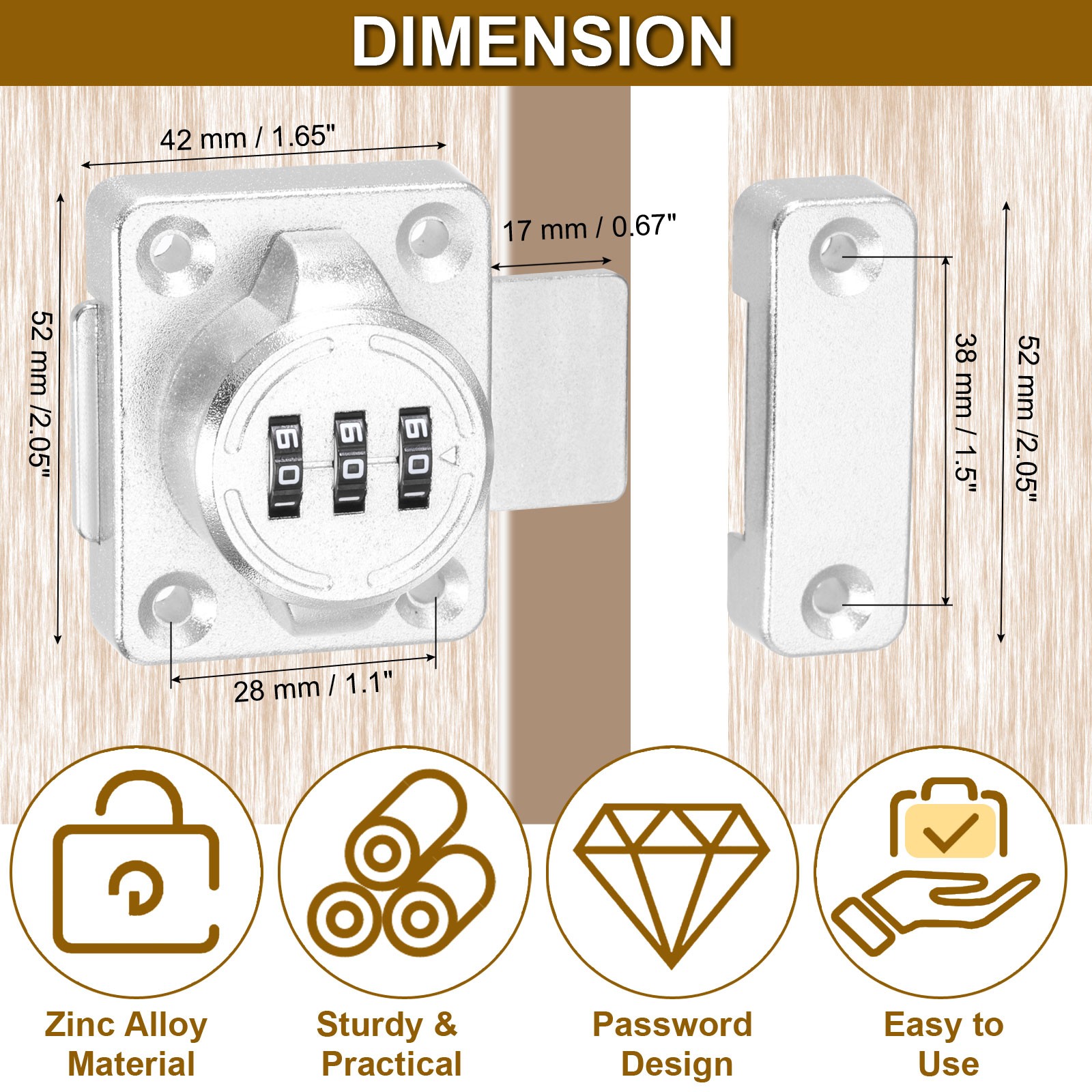 Silver Zinc Alloy Keyless Mechanical Cabinet Lock