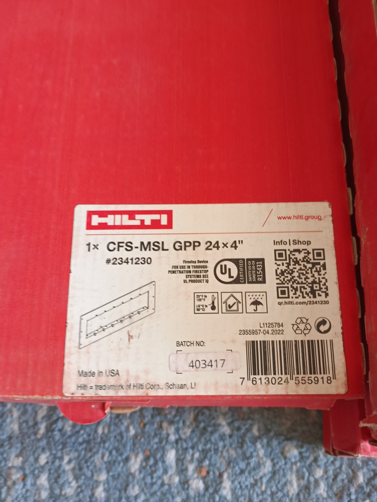 CFS-MSL GPP Pre-drywall Gangplate Firestop devices and sleeves Hilti 2341230